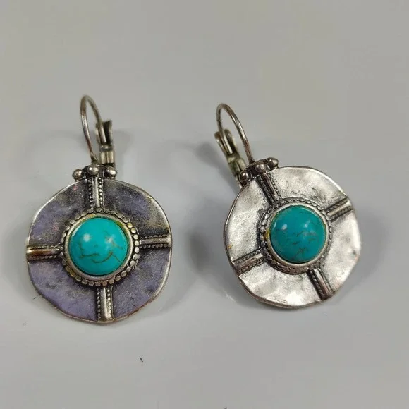 Vintage Boho Turquoise Pendant Necklace  Choker Earrings Set Tribal Southwestern - Picture 5 of 8